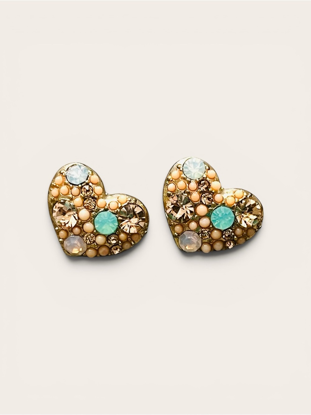 Gold Tone Heart Rhinestone Cluster Stud Earrings